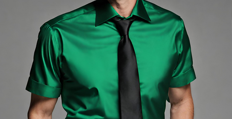 A men  green emerald dress  shirt  with a Black Tie