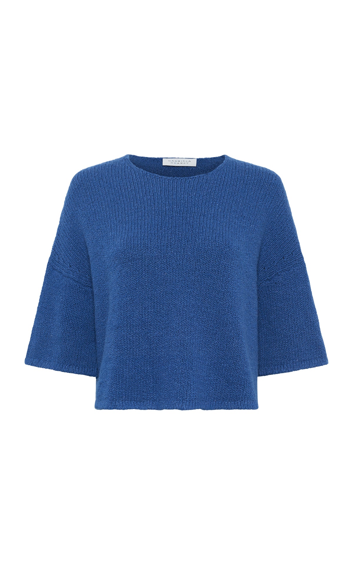 Gabriela Hearst Pomona Cropped Knit T-shirt In Dark Blue Denim Cashmere In Dark Blue Denim