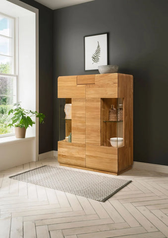 NordicStory glass display cabinet with glass solid oak wood 