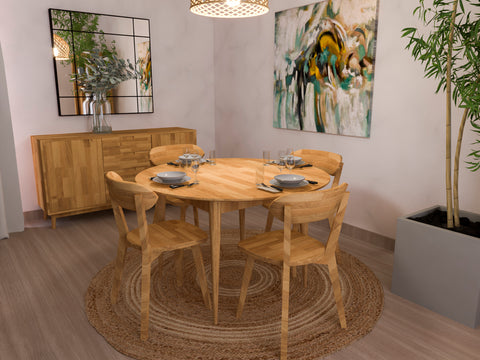 Mesas de comedor redondas, madera maciza roble, mesa extensible