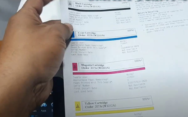 Check the toner cartridge status report after replacement