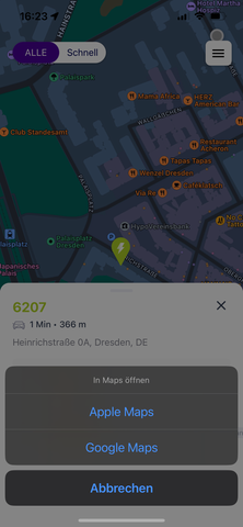 Navigation zur Ladestation in der E-Autos.de App