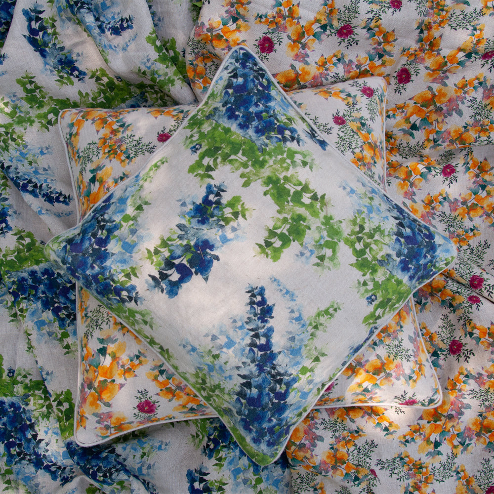 Floral organic linen pillow cover