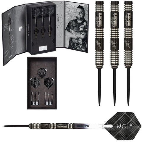 MICHAEL SMITH NOIR PLAYER EDITION 90% TUNGSTEN BACK TITANIUM COATED STEEL TIP DARTS BY UNICORN