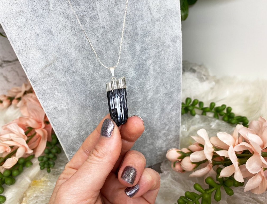 Raw Black Tourmaline Pendant Crystal Necklace