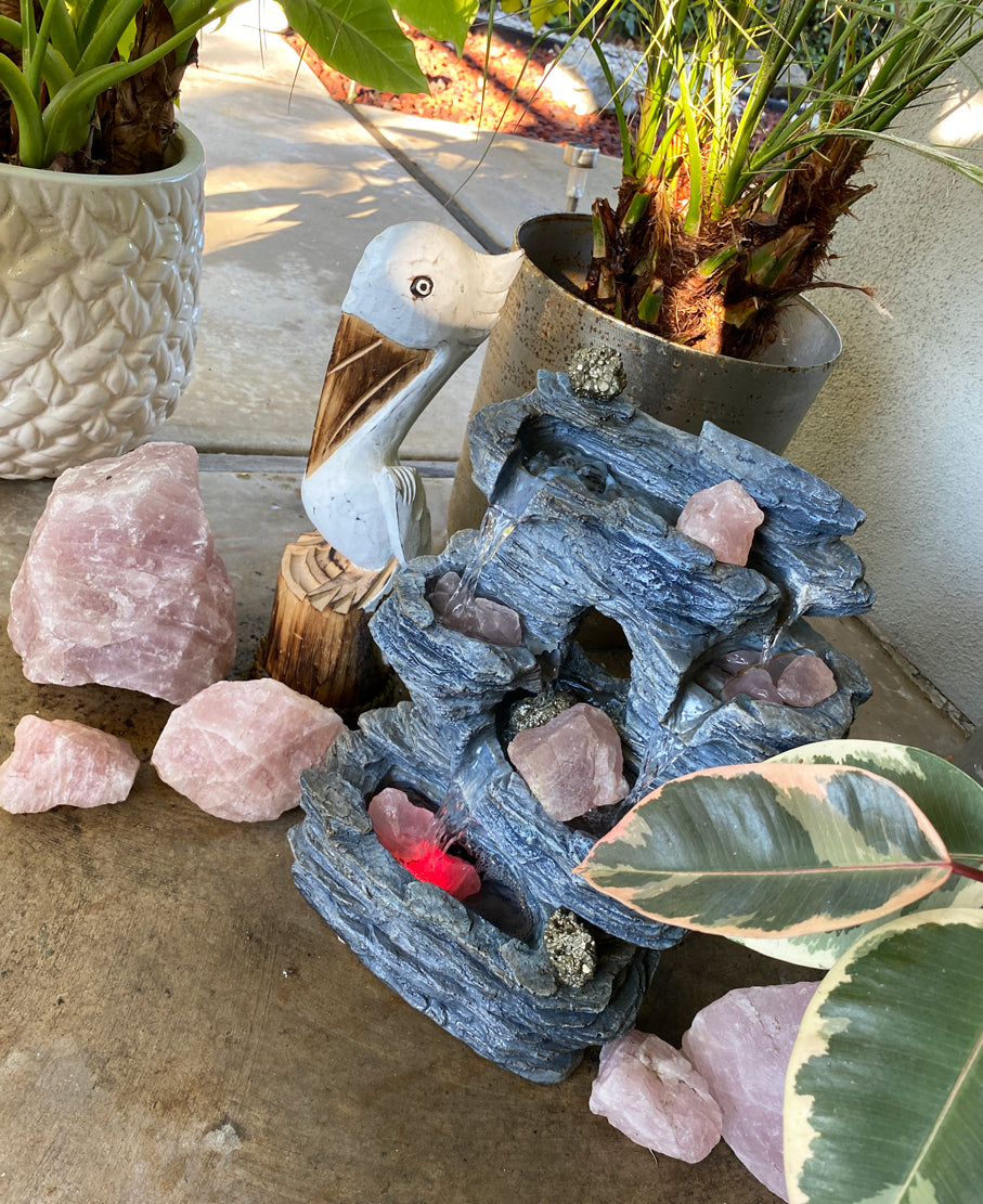 Rose Quartz and Pyrite Crystals Fountain