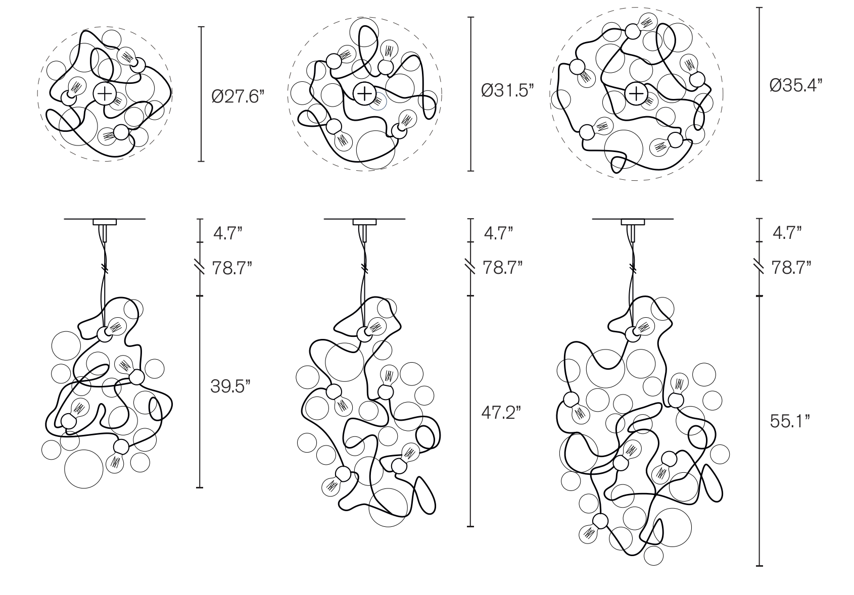 Bubbles Flow Chandelier Conical