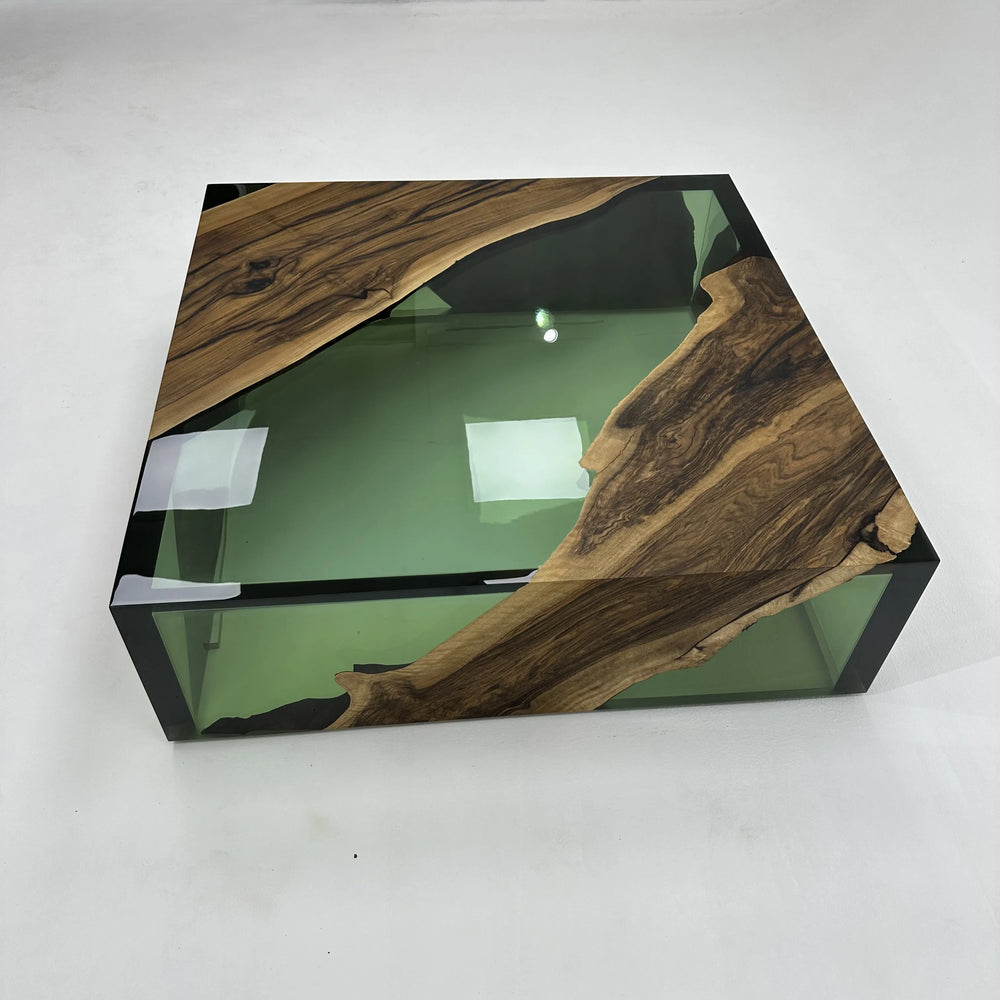 Arditi Collection® - GREEN MONOBLOCK WALNUT WOOD RIVER SQUARE COFFEE TABLE