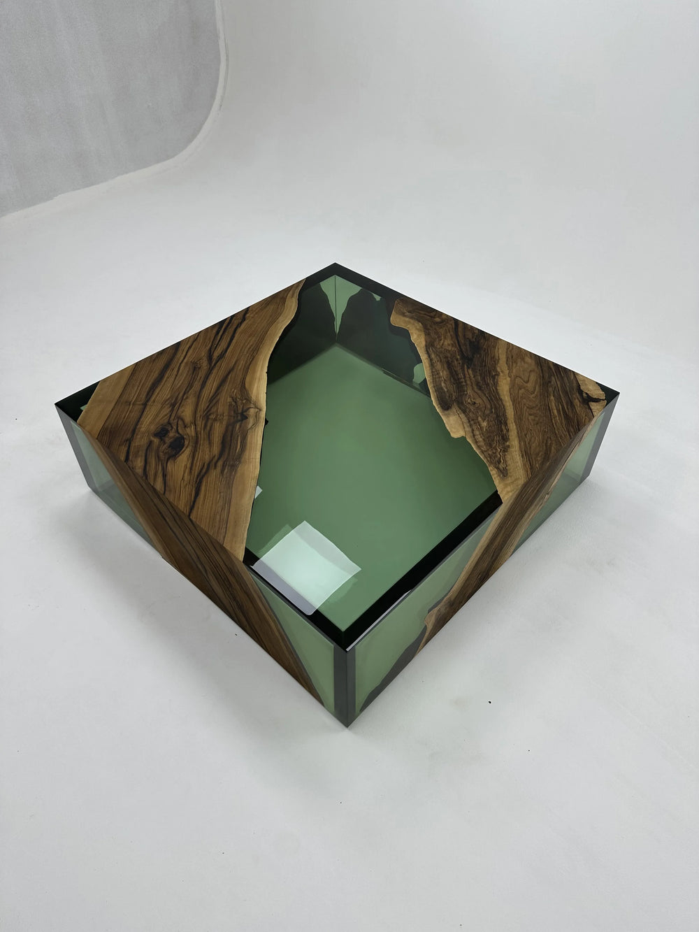 Arditi Collection® - GREEN MONOBLOCK WALNUT WOOD RIVER SQUARE COFFEE TABLE