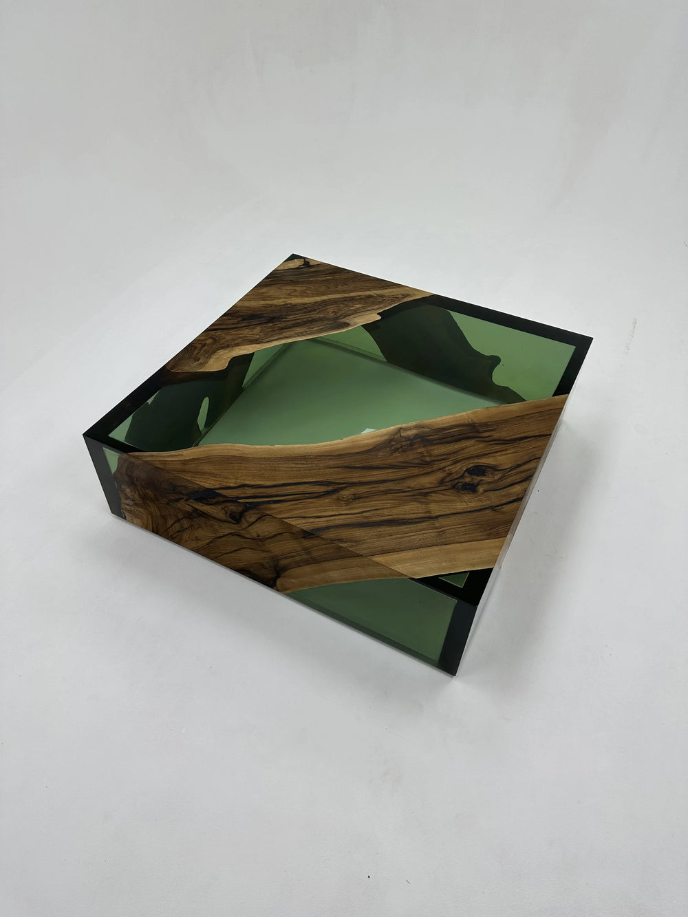 Arditi Collection® - GREEN MONOBLOCK WALNUT WOOD RIVER SQUARE COFFEE TABLE