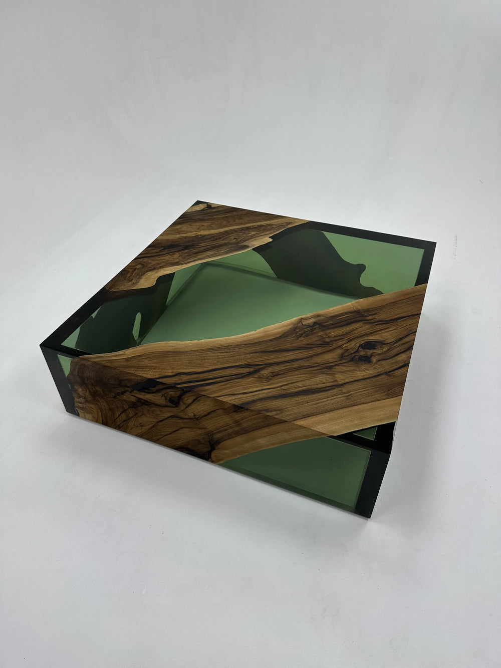 Arditi Collection® - GREEN MONOBLOCK WALNUT WOOD RIVER SQUARE COFFEE TABLE