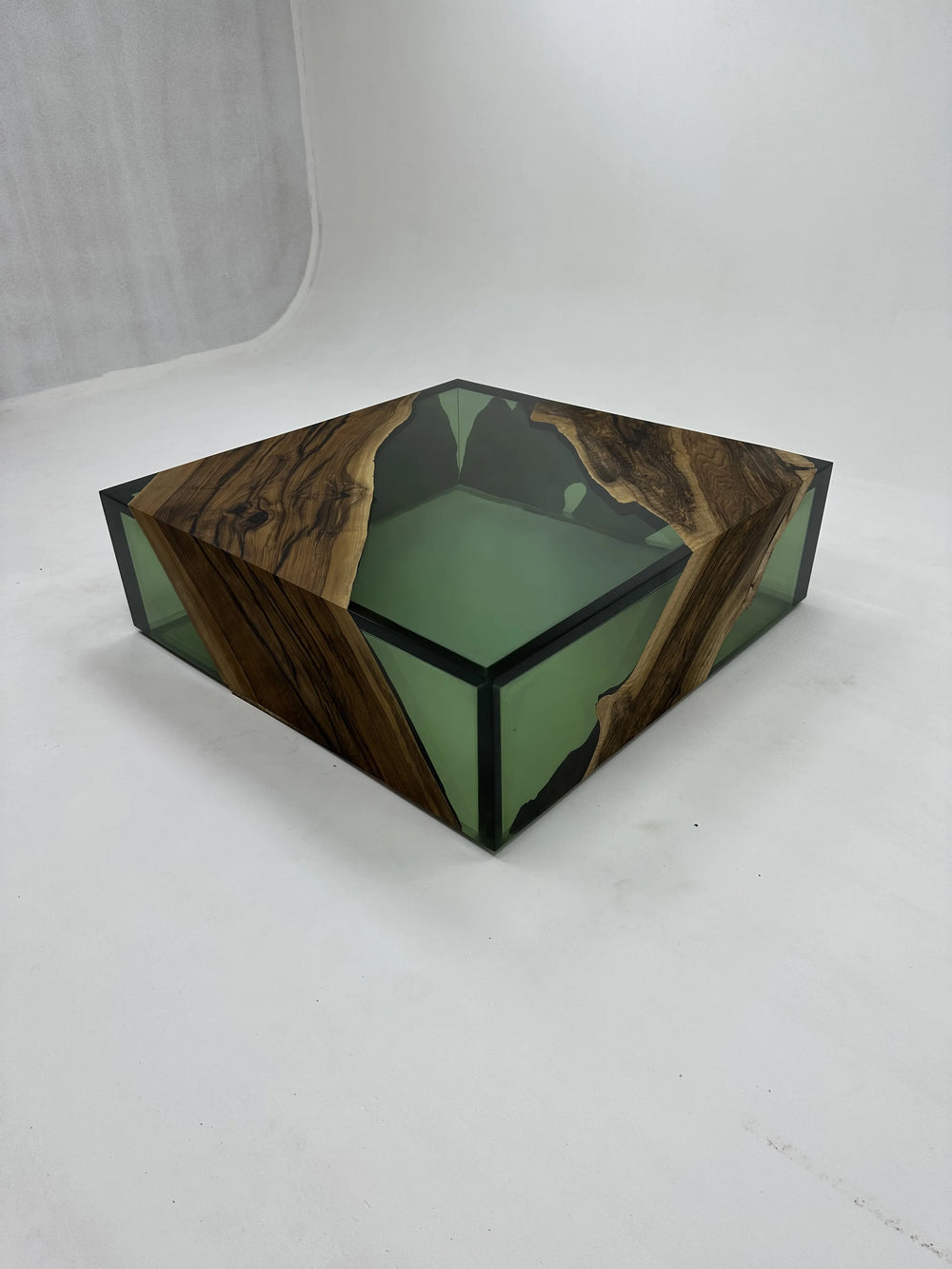 Arditi Collection® - GREEN MONOBLOCK WALNUT WOOD RIVER SQUARE COFFEE TABLE