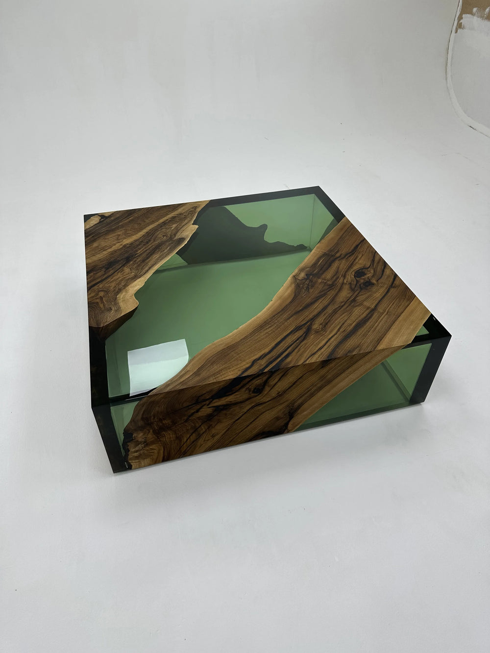 Arditi Collection® - GREEN MONOBLOCK WALNUT WOOD RIVER SQUARE COFFEE TABLE