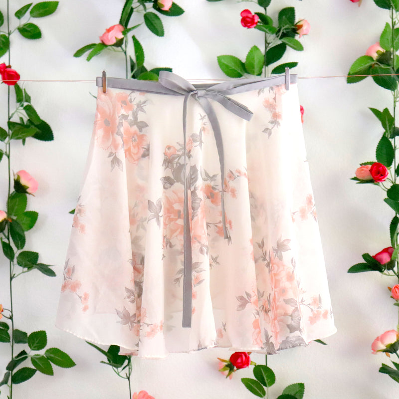 Peach and Gray Floral Ballet Wrap Skirt | Vivace Dancewear