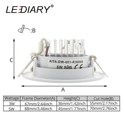 LEDIARY COB LED Downlights Real 3W 5W 110V-240V White Ceiling Spot Lamp 2.2 Inch 55mm 75mm Cut Hole No Flicker Lighting Fixtures