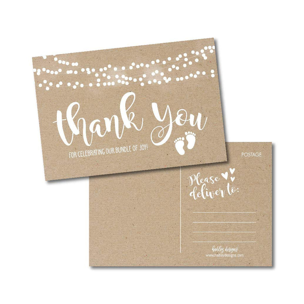 25 Girl Or Boy Rustic Baby Shower Thank You Note Card Bulk Set