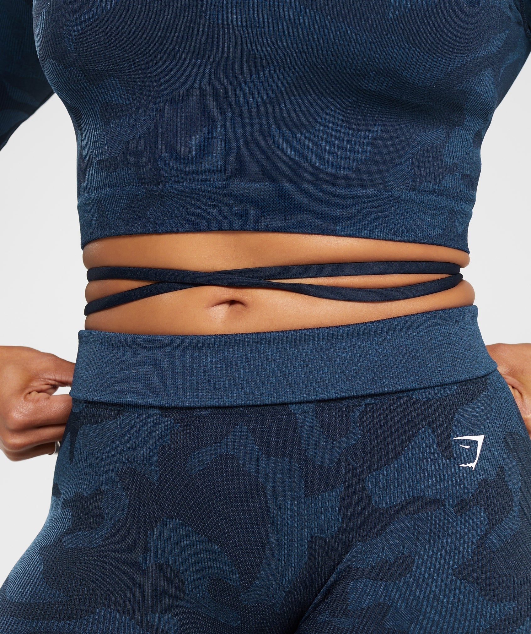 Adapt Camo Seamless Ribbed Long Sleeve Crop Top in Midnight Blue/Ash Blue - view 6