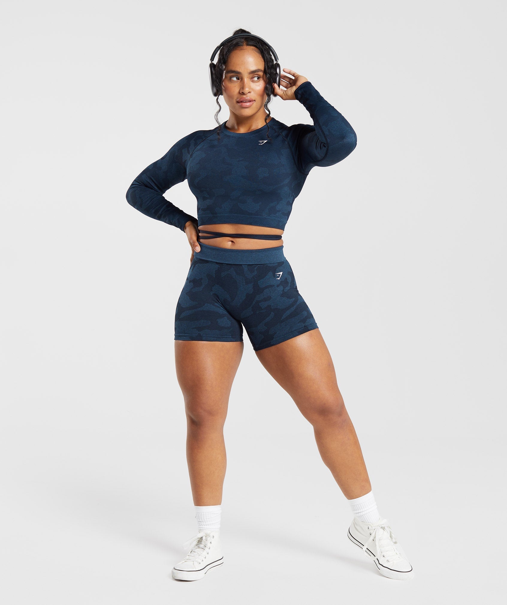 Adapt Camo Seamless Ribbed Long Sleeve Crop Top in Midnight Blue/Ash Blue - view 4