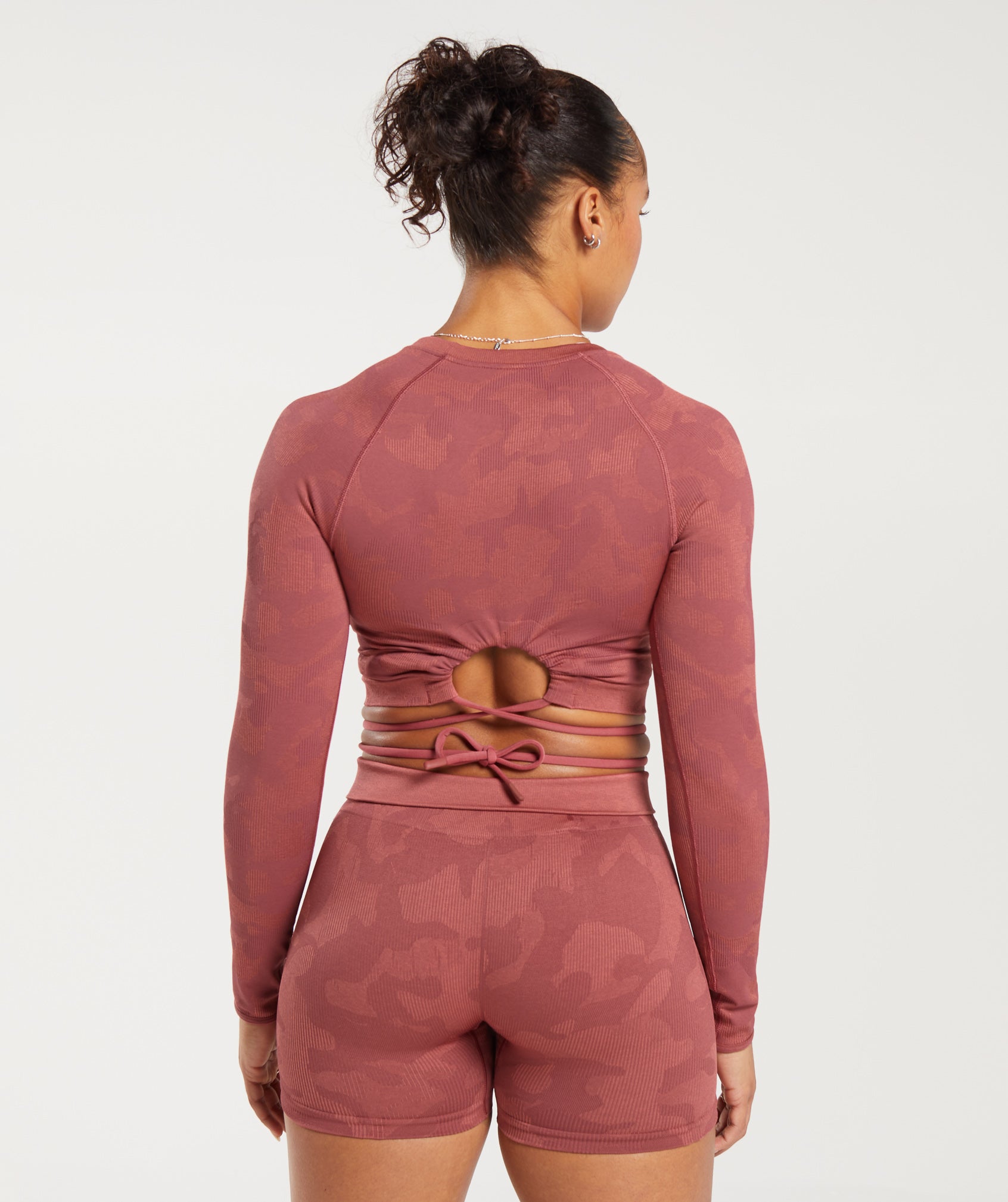 Adapt Camo Seamless Ribbed Long Sleeve Crop Top in Soft Berry/Sunbaked Pink - view 2