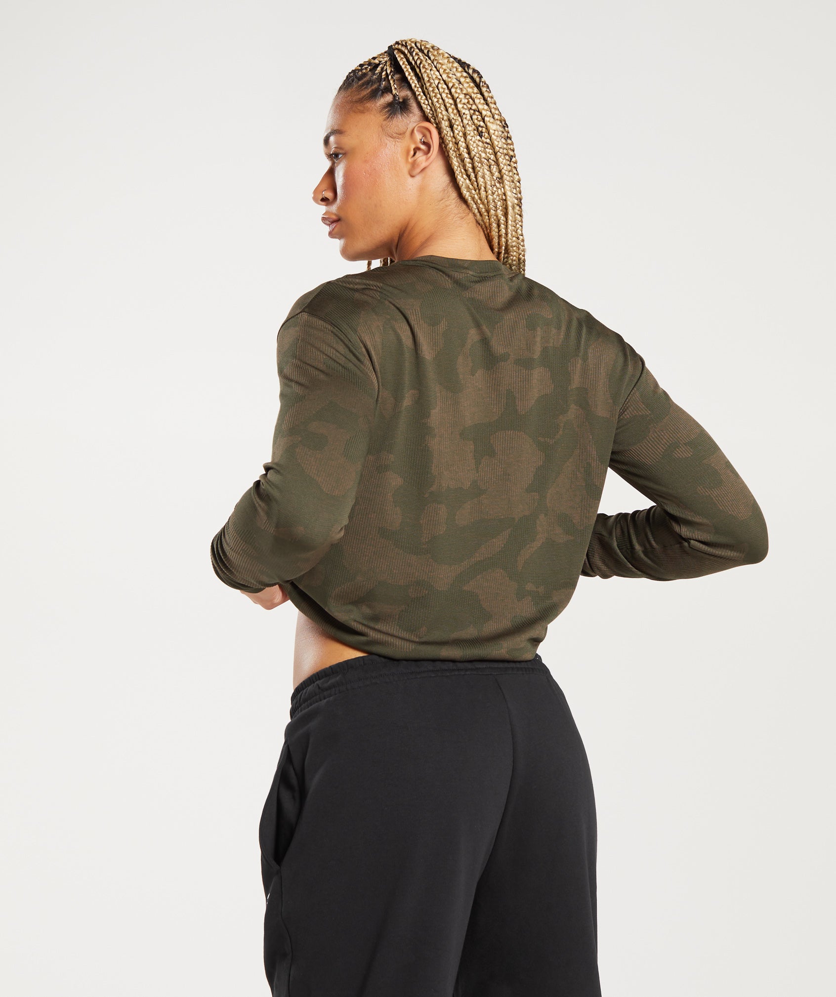 Adapt Camo Seamless Ribbed Long Sleeve Top in Winter Olive/Soul Brown - view 2