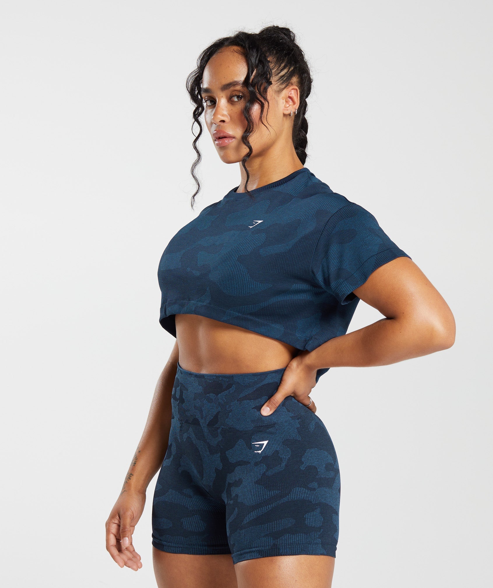 Adapt Camo Seamless Ribbed Crop Top in Midnight Blue/Ash Blue - view 3