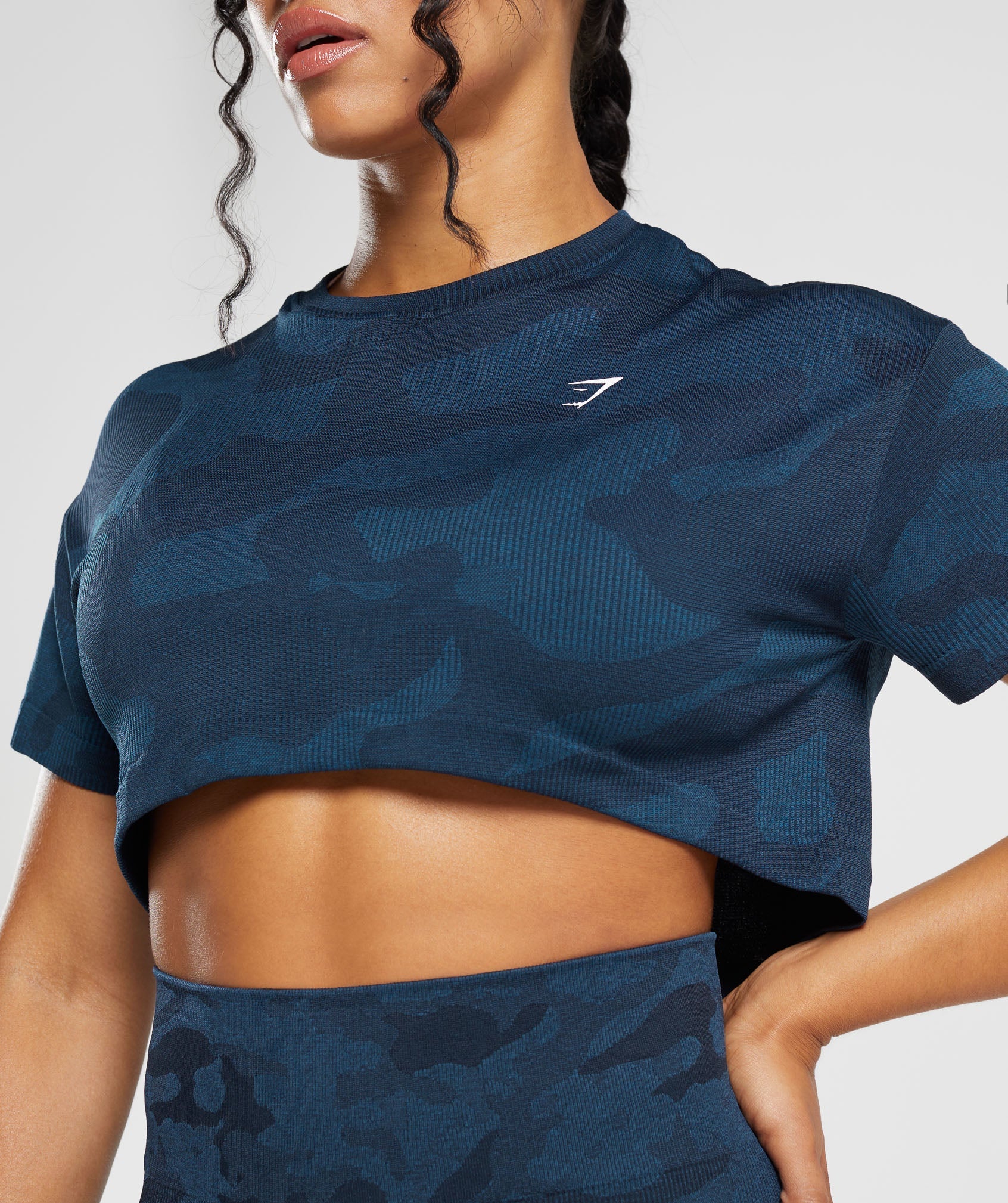 Adapt Camo Seamless Ribbed Crop Top in Midnight Blue/Ash Blue - view 5