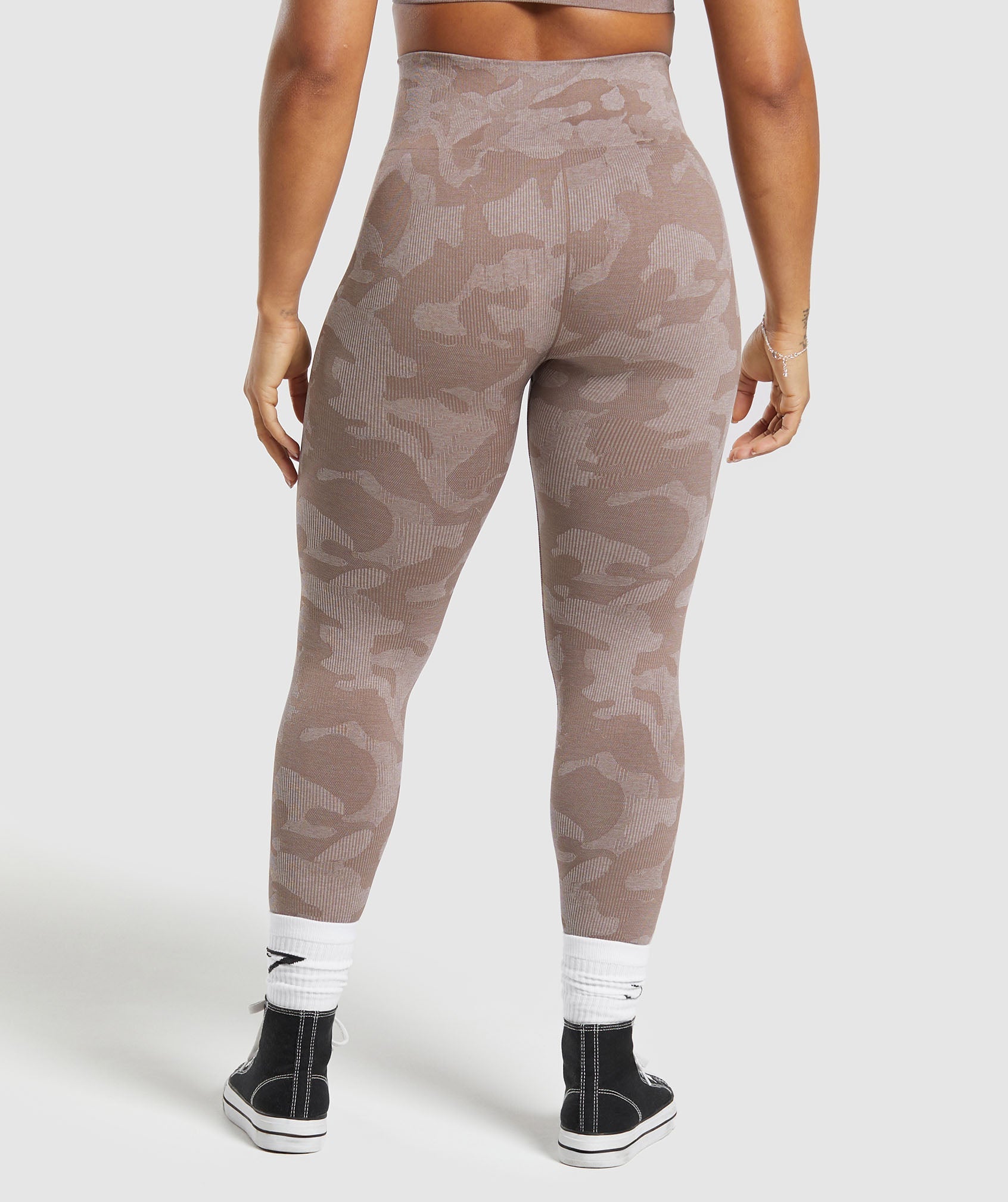 Gymshark Adapt Camo Seamless Lace Up Back Top - Pebble Grey/Soul Brown