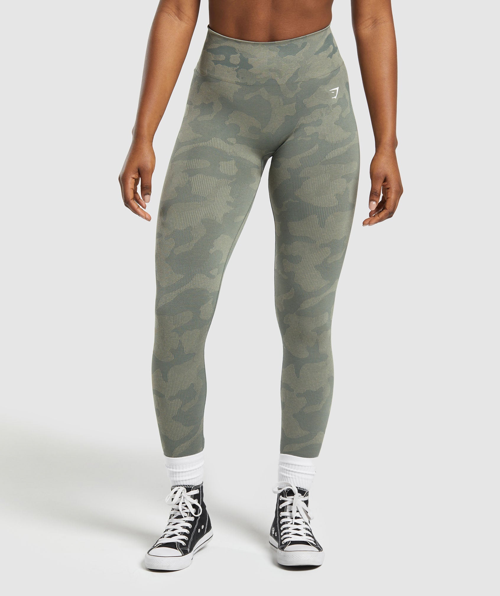 Gymshark Adapt Camo Seamless Ribbed Leggings - Winter Olive/Soul Brown