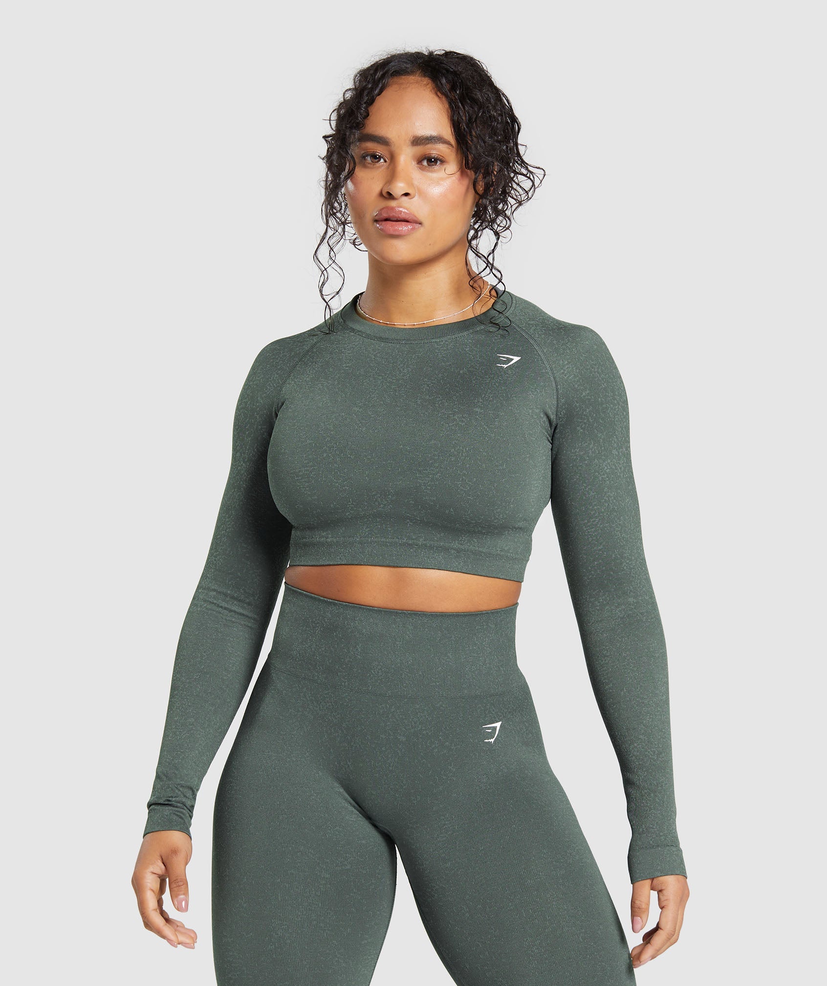 Adapt Fleck Seamless Long Sleeve Crop Top in Slate Teal/Cargo Teal