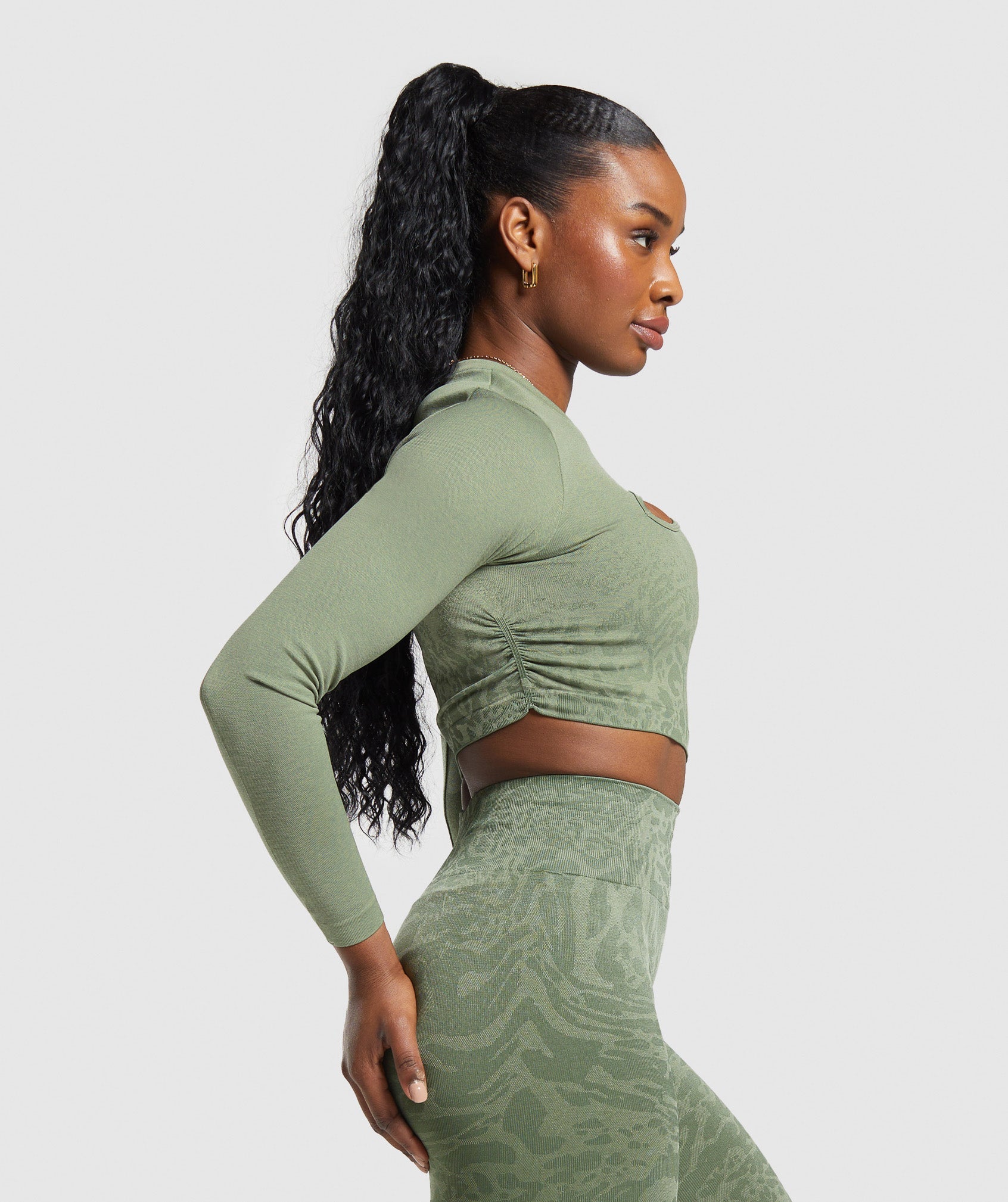 Gymshark Adapt Safari Seamless Faded Long Sleeve Top - Force Green/Faded  Green