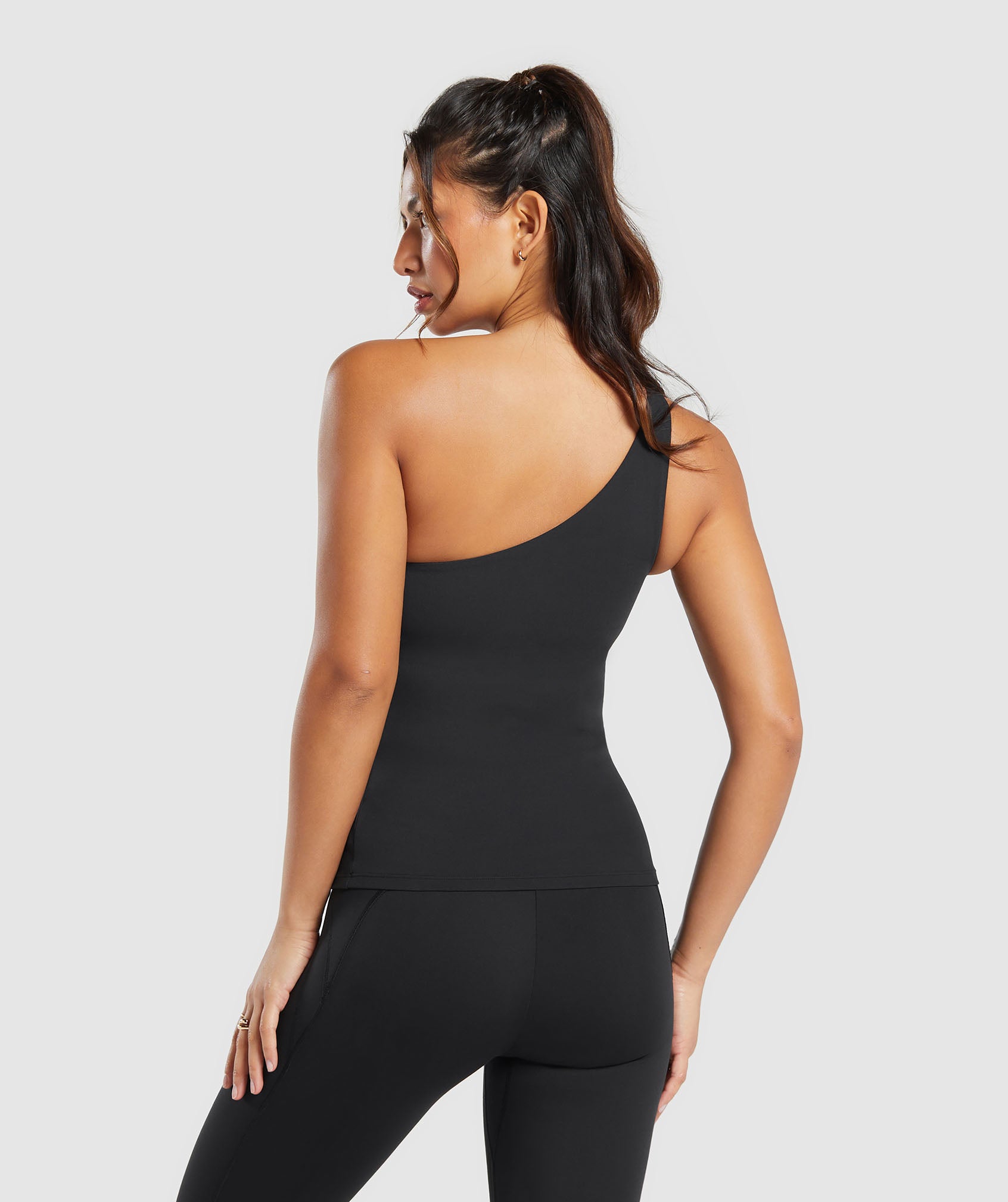 Asymmetric Tank With Shelf in Black - view 2