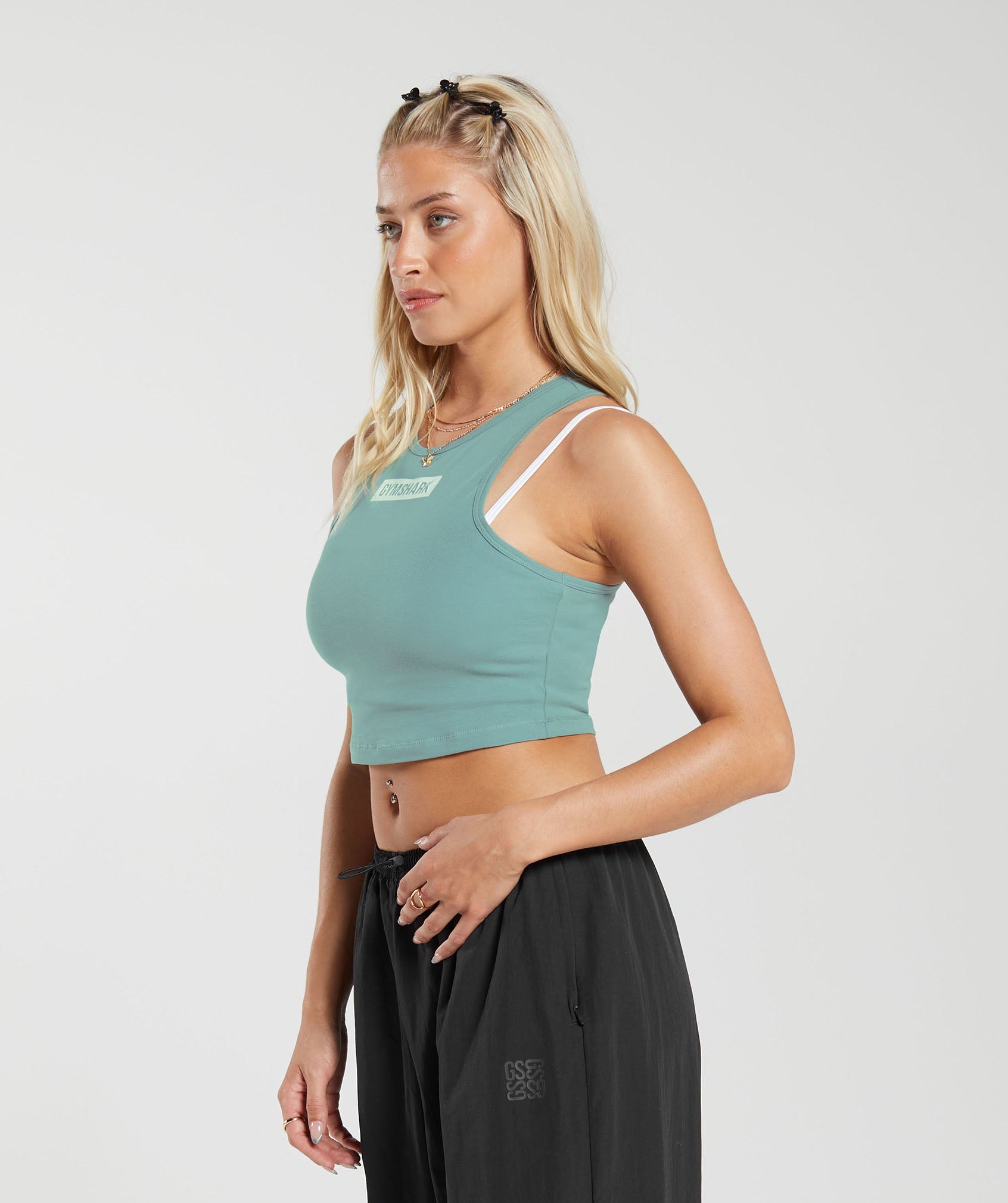 Block Crop Tank in Duck Egg Blue - view 3