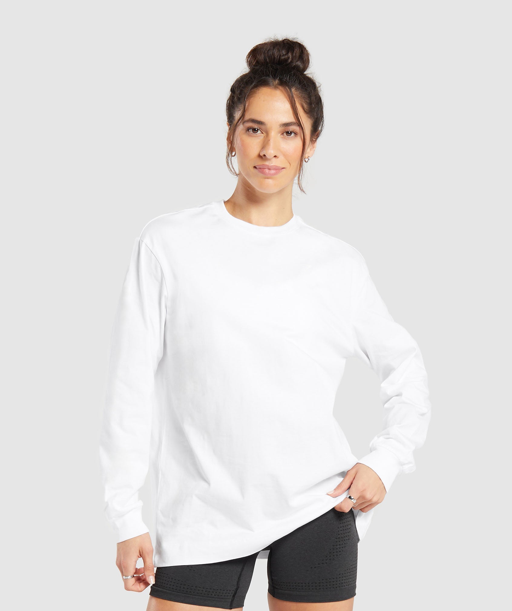 Cotton Oversized Long Sleeve Top in White - view 1