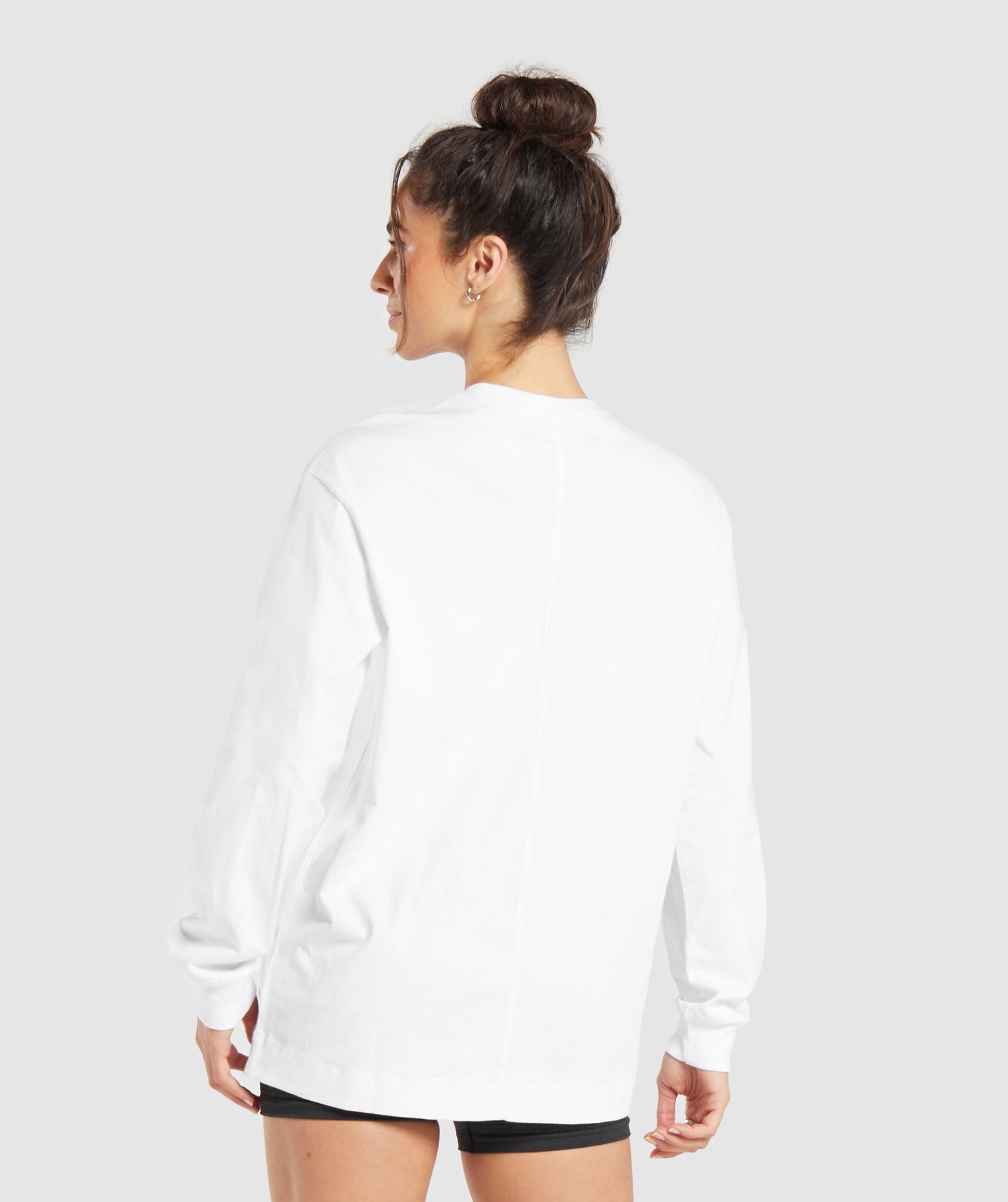 Cotton Oversized Long Sleeve Top in White - view 2