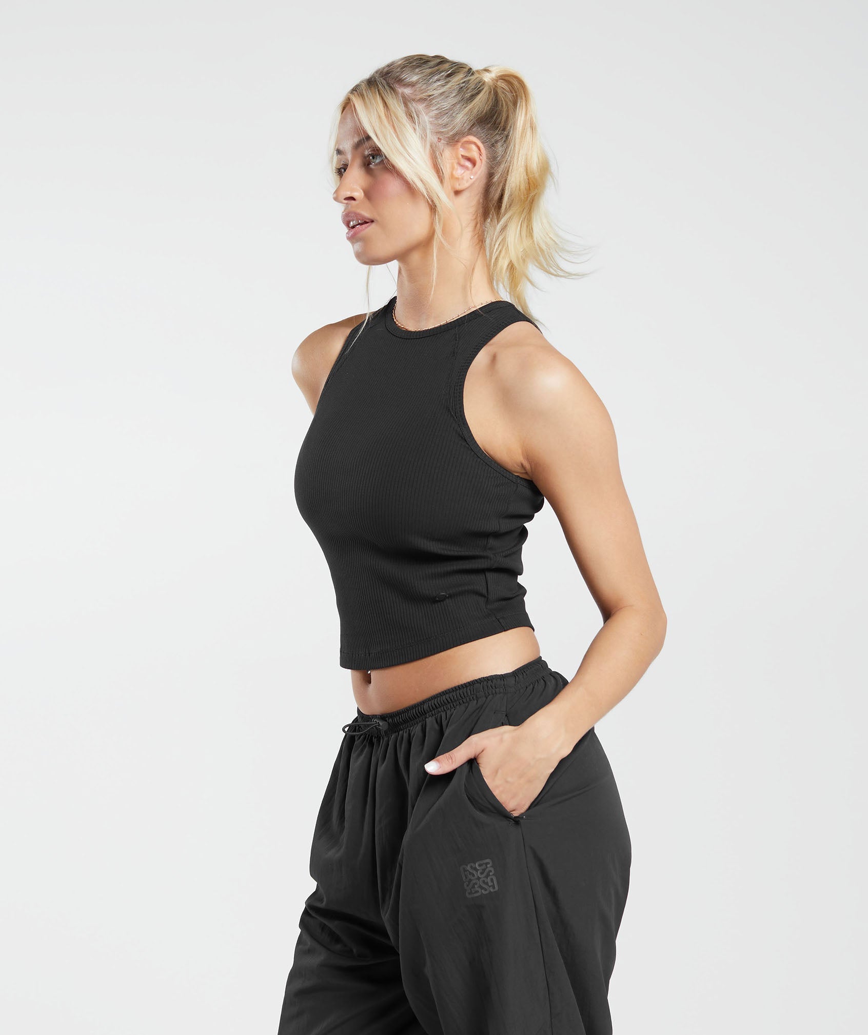 Cotton Rib Midi Tank in Black - view 3