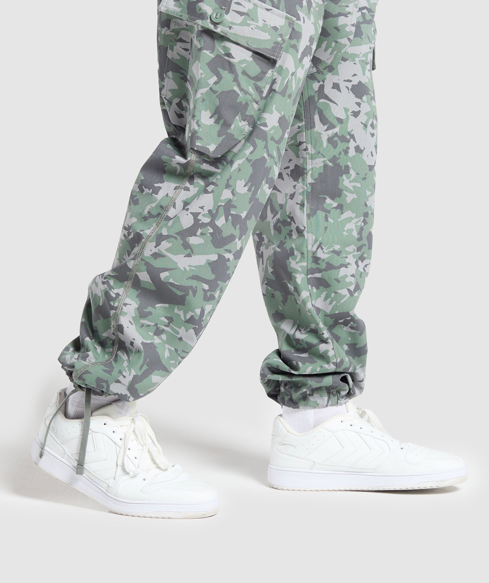 Camo Print Woven Cargo Pants in Unit Green - view 7