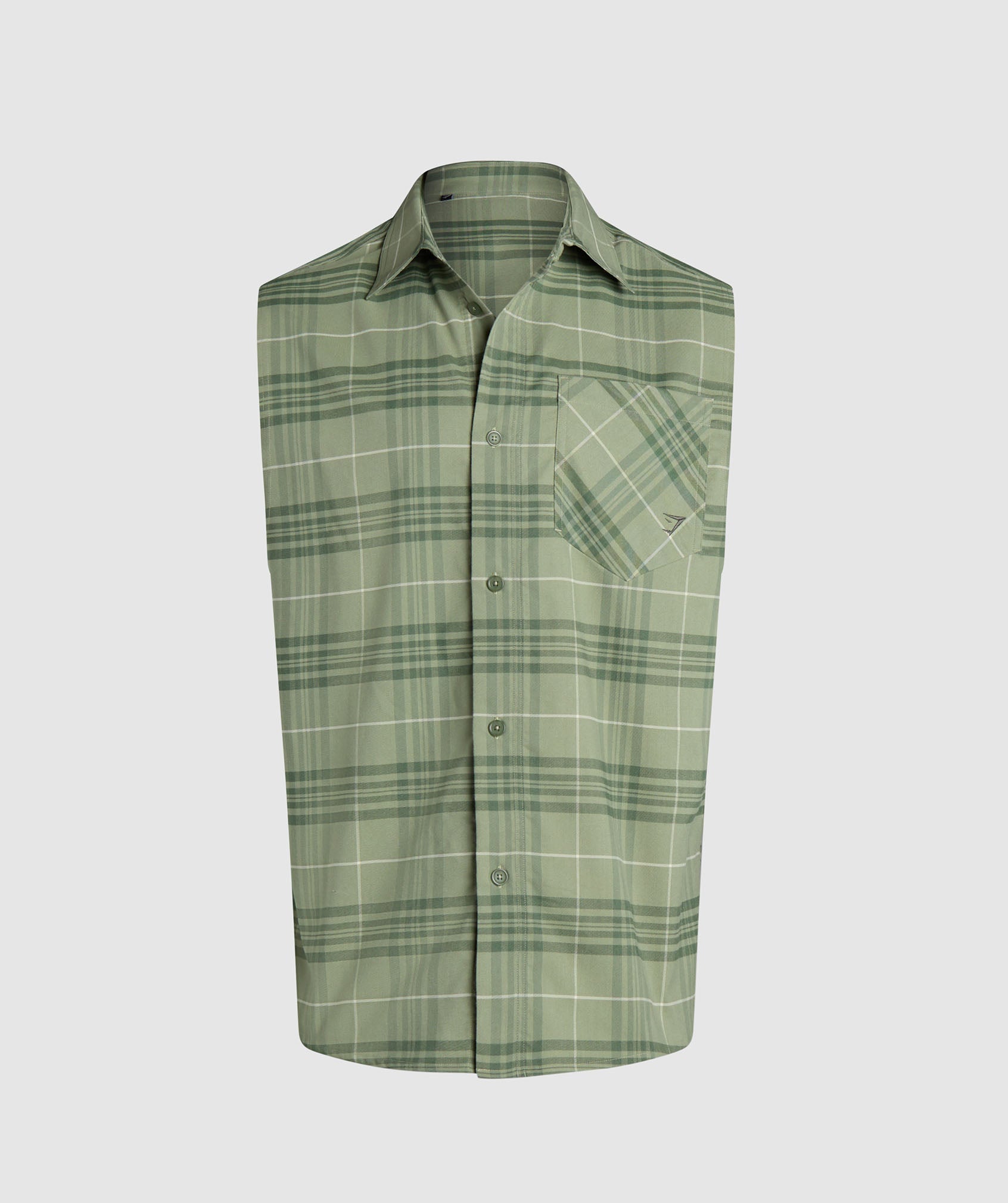 Check Sleeveless Shirt in Natural Sage Green - view 8