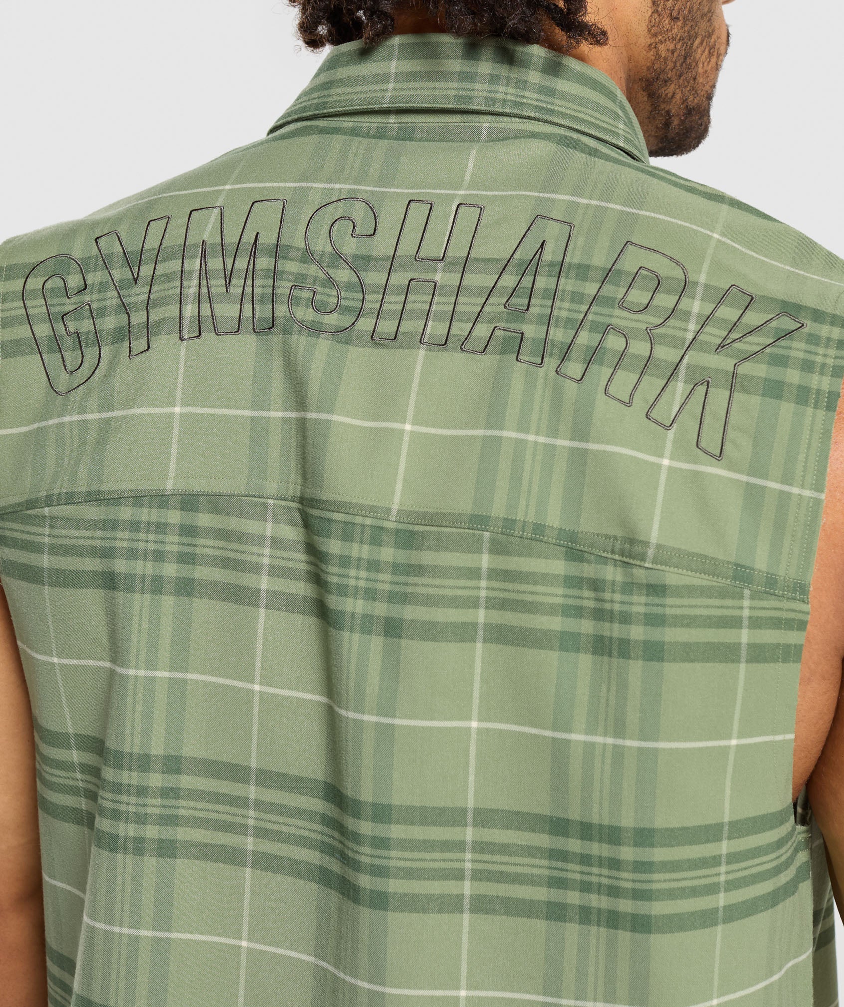 Check Sleeveless Shirt in Natural Sage Green - view 5