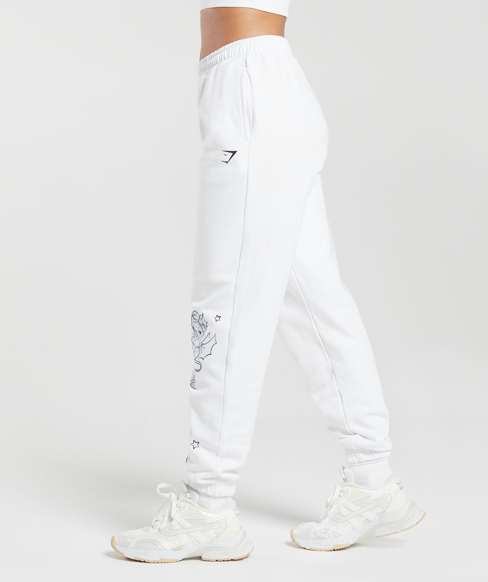 Cherub Graphic Joggers in White - view 3