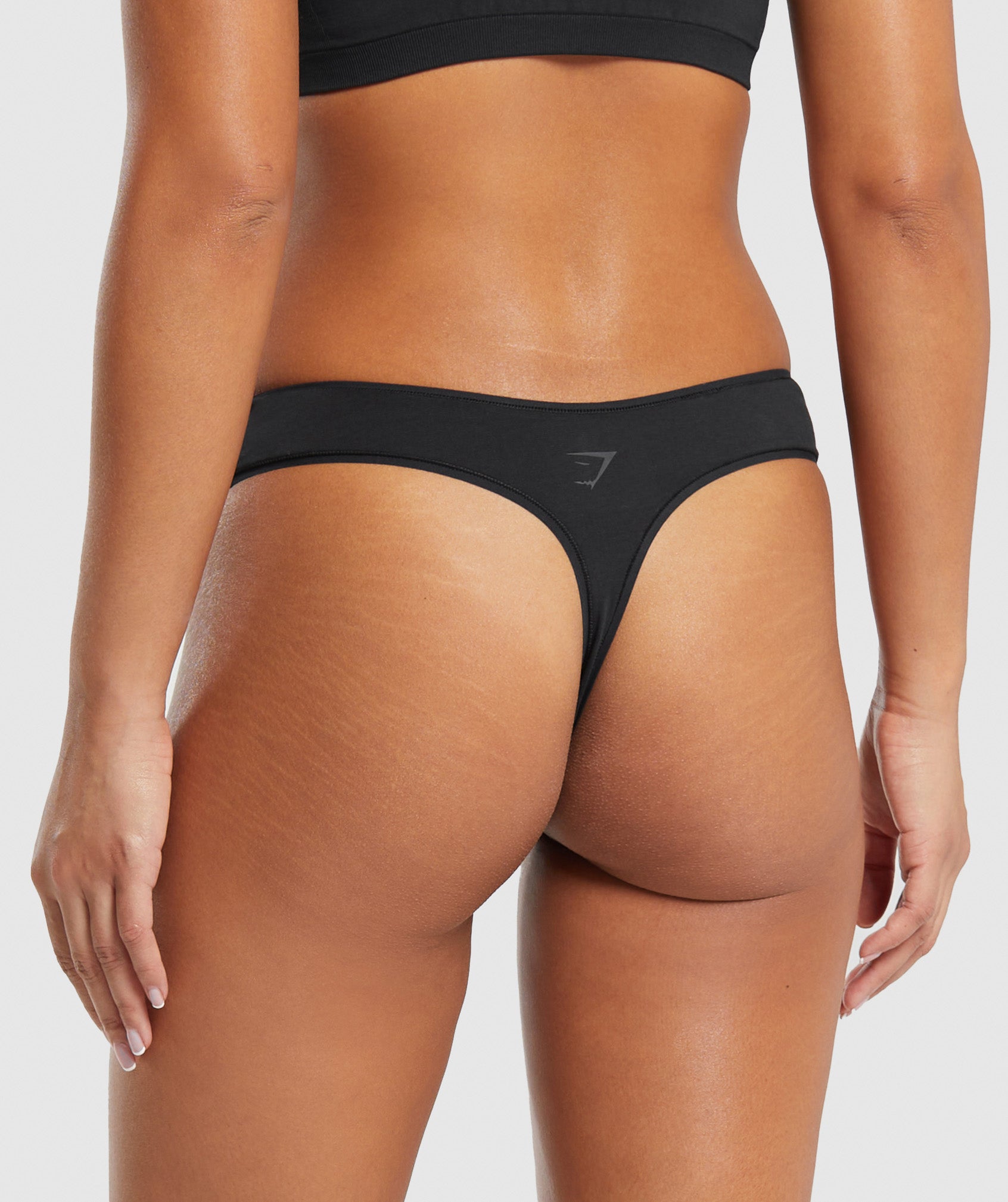 Cotton Dipped Front Thong in Black - view 2