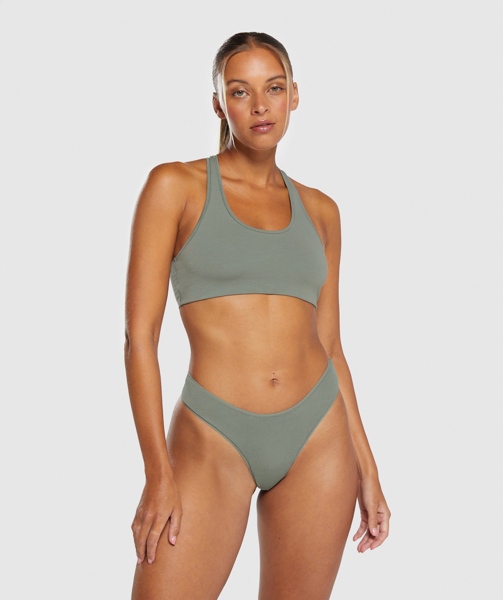 Cotton Dipped Front Thong in Unit Green - view 4