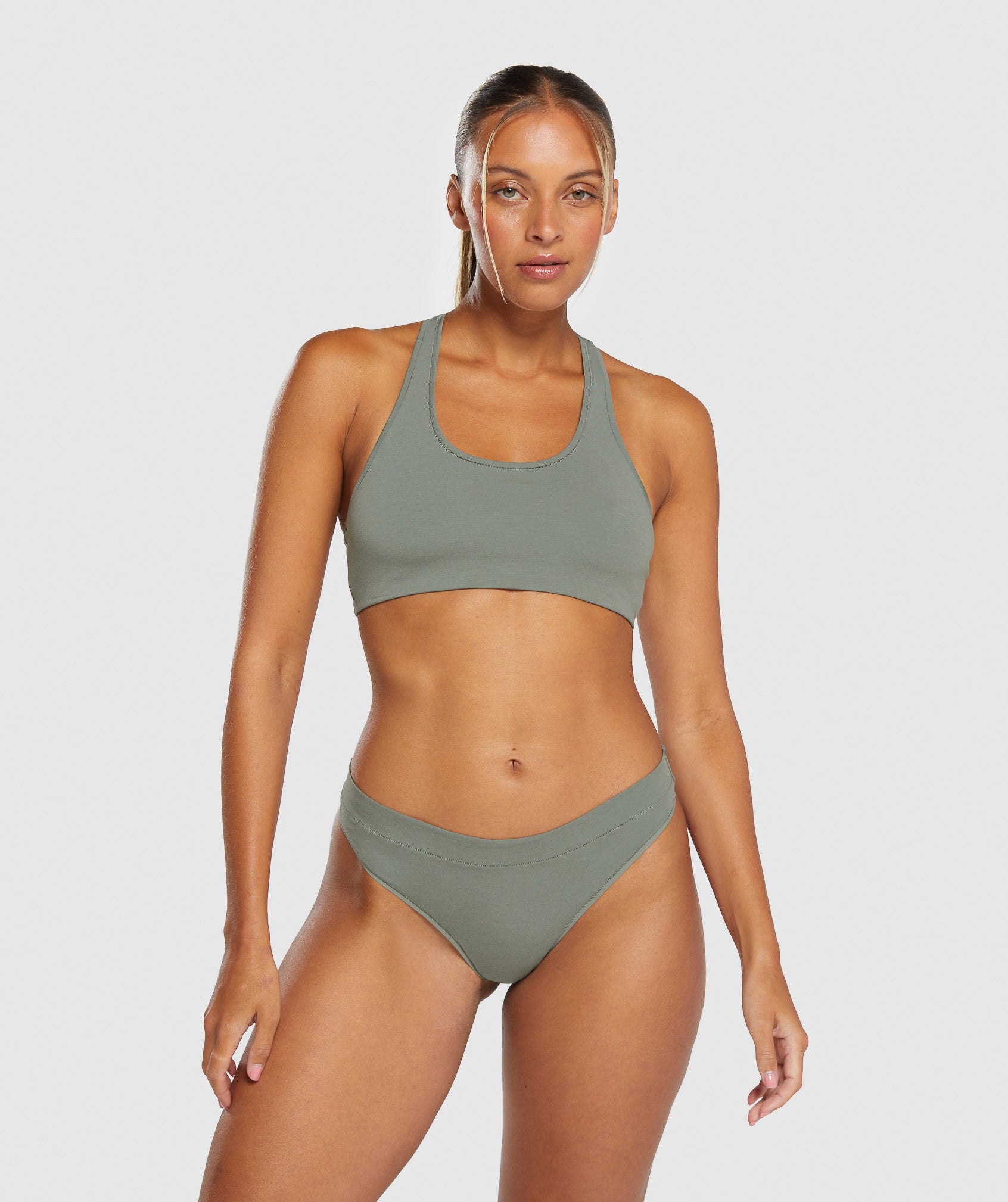 Cotton High Leg Thong in Unit Green - view 4