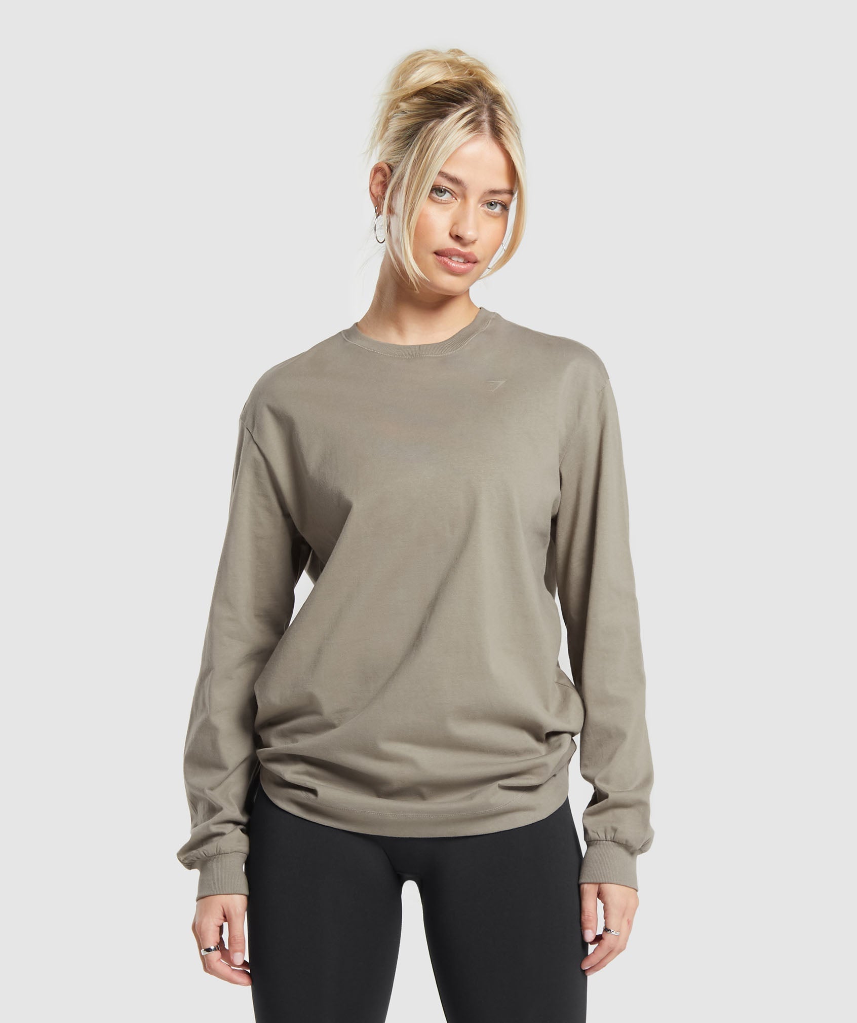 Cotton Oversized Long Sleeve Top in Linen Brown