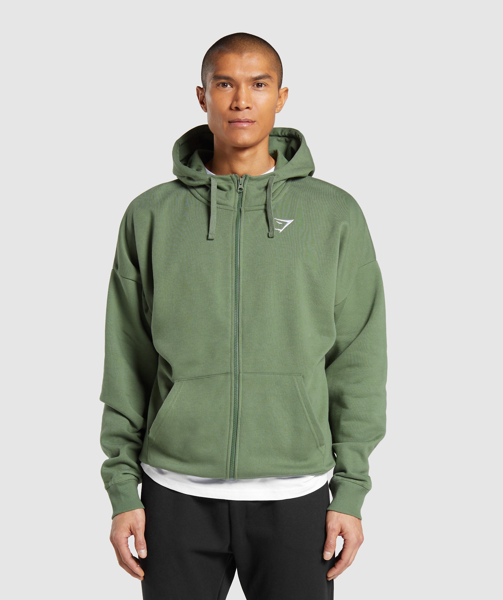 Crest Oversized Zip Up Hoodie in Force Green