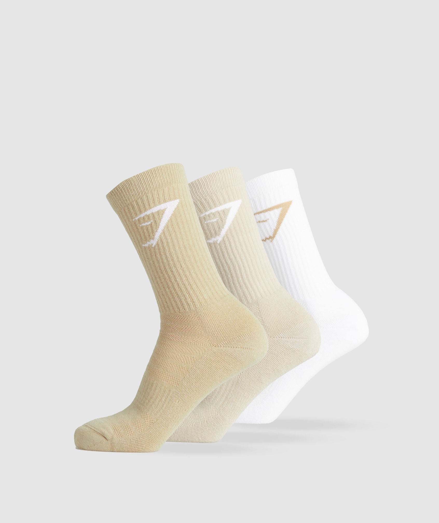 Crew Socks 3pk in White/Pebble Grey/Desert Beige