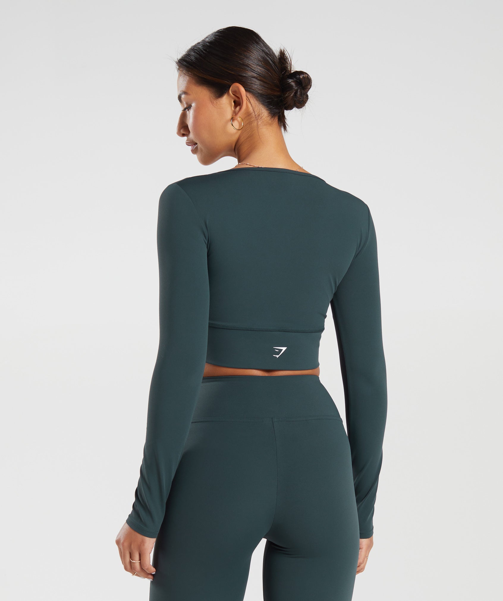 Crossover Long Sleeve Crop Top in Darkest Teal - view 2