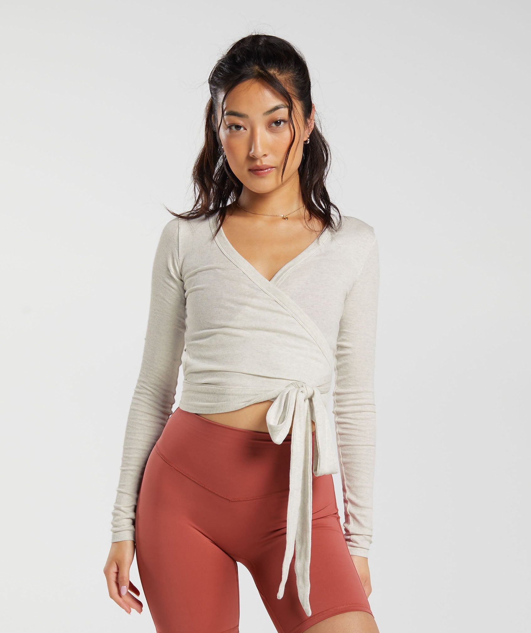 Elevate Wrap Long Sleeve Top in Frost White Marl - view 1