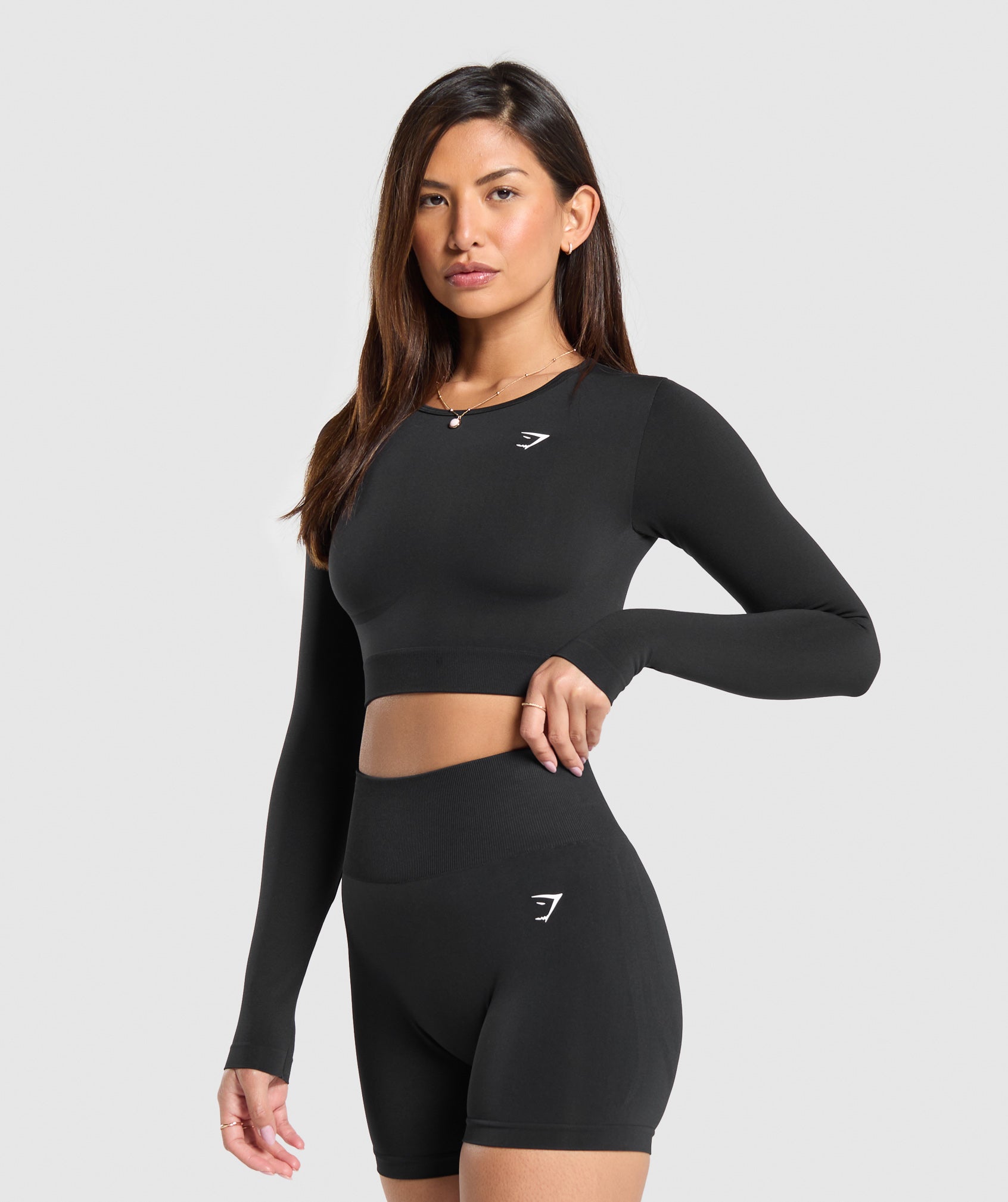 Everyday Seamless Long Sleeve Crop Top in Black - view 3