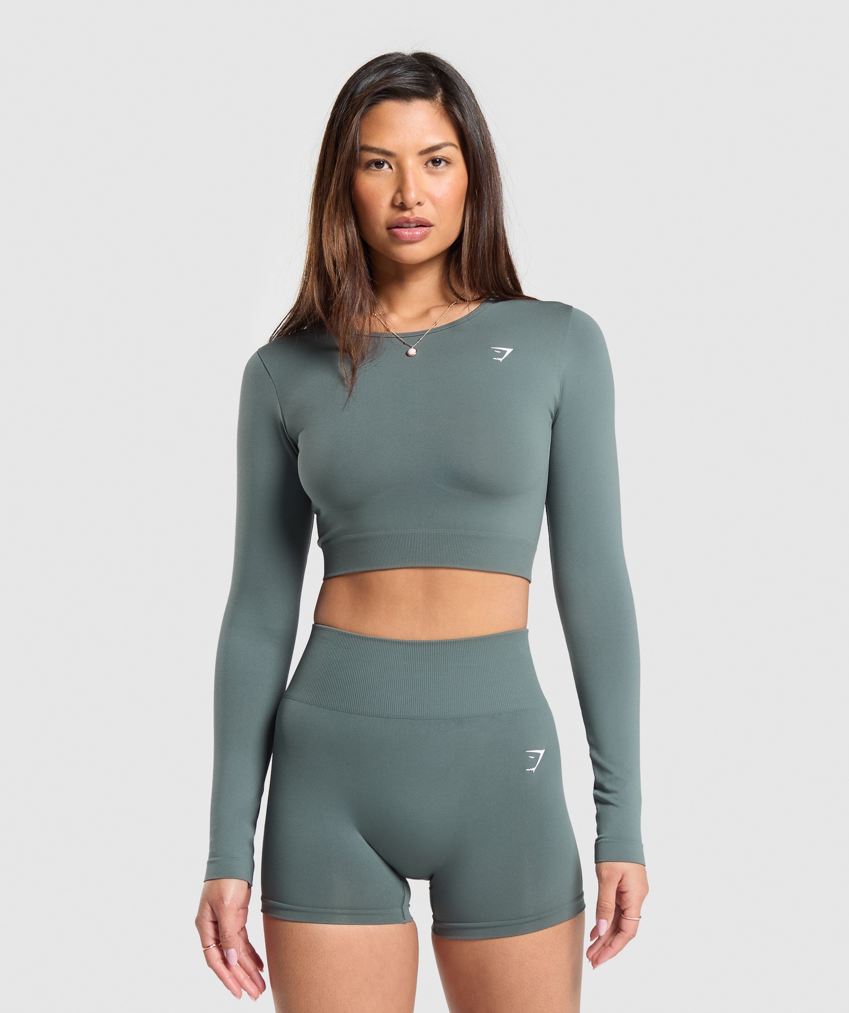 Everyday Seamless Long Sleeve Crop Top in Cargo Teal