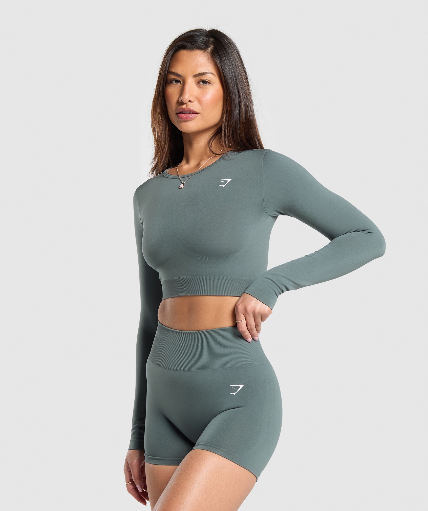Everyday Seamless Long Sleeve Crop Top in Cargo Teal - view 3